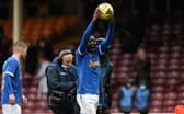 Rangers' Fashion Sakala with the match ball after scoring a hat-trick against Motherwell. (Photo by Craig Williamson / SNS Group)