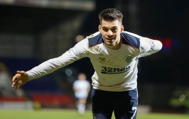 Ianis Hagi celebrates after completing the scoring in Rangers' 3-0 win over St Johnstone in Perth on Wednesday. (Photo by Willie Vass / Scottish Sun - Pool via SNS Group)