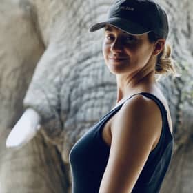 Shailene Woodley with an elephant in Chad. Picture: BBC Studios/PA.