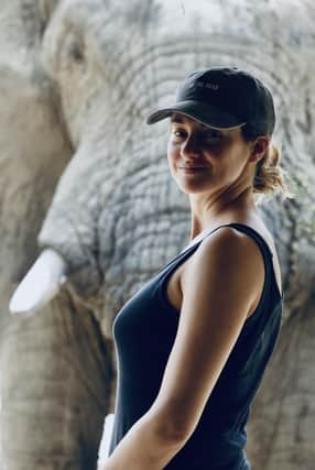 Shailene Woodley with an elephant in Chad. Picture: BBC Studios/PA.