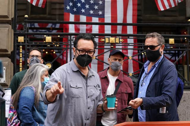 Director James Mangold (pointing) visits the set as set building continues in Glasgow city centre ahead of filming for what is thought to be the new Indiana Jones 5 movie starring Harrison Ford (Photo: Andrew Milligan/PA Wire).