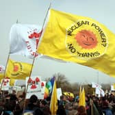 Anti-nuclear protesters demonstrate outside the Hinkley Point nuclear power station near Bridgwater, England (Picture: Matt Cardy/Getty Images)