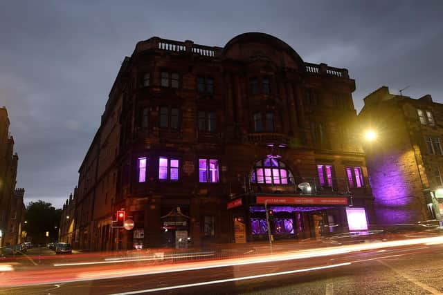 The King’s Theatre in Edinburgh is lit up to mark what would have been panto legend Andy Gray’s 62nd birthday