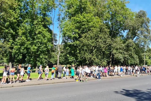 The queue of fans waiting to get in