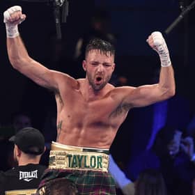 Josh Taylor reacts after his win by unanimous decision over Jose Ramirez