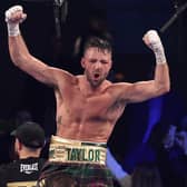 Josh Taylor reacts after his win by unanimous decision over Jose Ramirez
