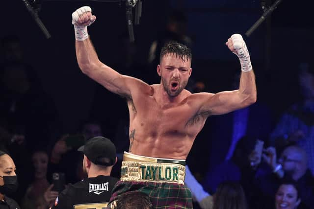 Josh Taylor reacts after his win by unanimous decision over Jose Ramirez