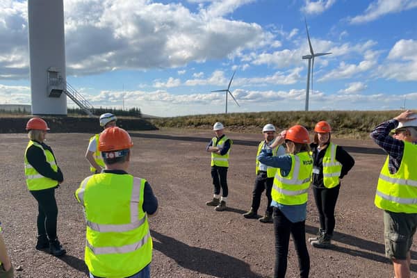 A visit taking place at the Kype Muir Wind Farm near Strathaven.