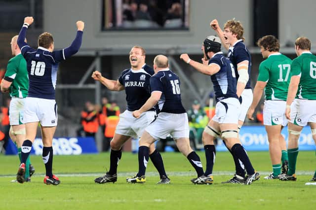 Scotland celebrate their victory over Ireland in the Six Nations match at Croke Park in 2010. It was the last time Scotland won in Dublin.