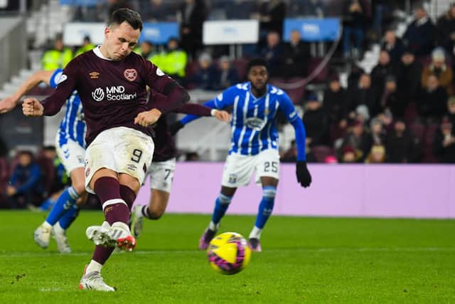 Lawrence Shankland took his Hearts tally to 14 this season with a double in the 3-1 win over Kilmarnock. (Photo by Craig Foy / SNS Group)