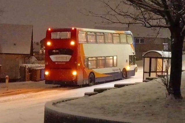 A bus stuck on Whitelaw Road in Dunfermline amid a snow storm