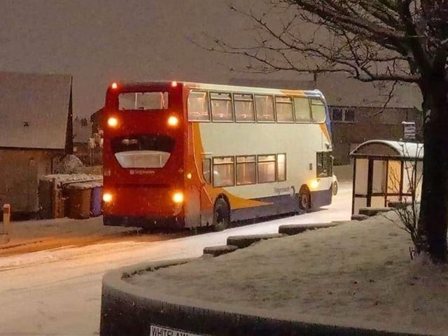 A bus stuck on Whitelaw Road in Dunfermline amid a snow storm