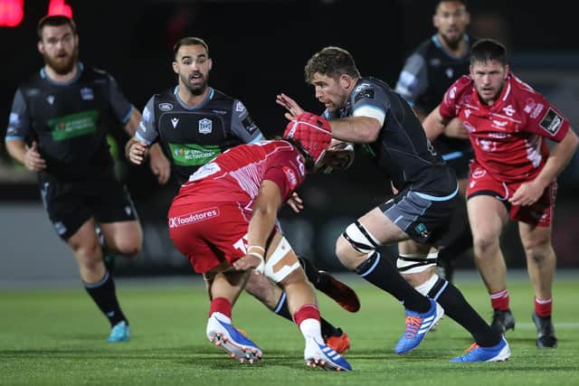 Callum Gibbins in action for Glasgow Warriors against Scarlets at Scotstoun.
