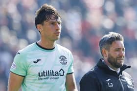 Hibs midfielder Joe Newell, left, and manager Lee Johnson after the draw with Aberdeen.