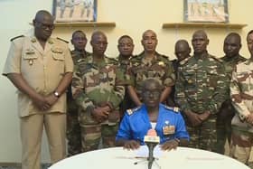 This image from ORTN - Télé Sahel shows Colonel Major Amadou Abdramane, spokesperson for the National Committee for the Salvation of the People, speaking during a televised statement. Soldiers claimed to have overthrown the government of Niger President Mohamed Bazoum in a statement read out on national television, after a day in which the leader was detained in his official residence.