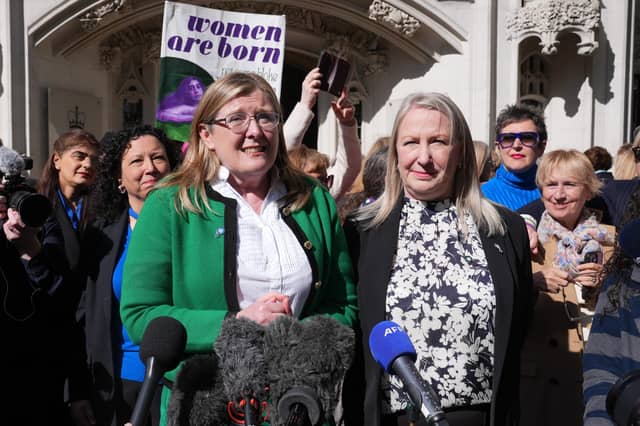 Susan Smith (left) and Marion Calder (right) co-directors of For Women Scotland outside the Supreme Court in London following the historic ruling on the legal definition of a woman.Photo: Lucy North/PA Wire