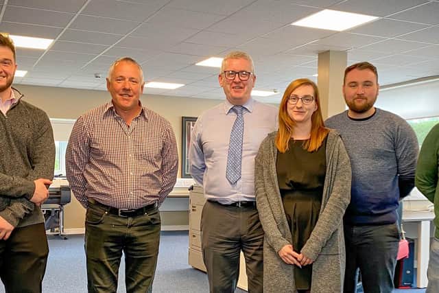 L-R: Thomas Dearie, Steve Brooker (director of fire engineering), Stephen Connor (technical director), Megan Sprott, Cameron Fee and Philip Diamond (managing director)