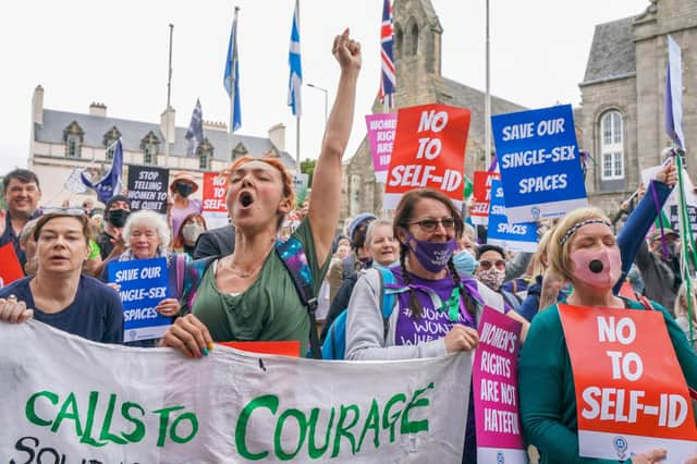 Members of the campaign group For Women Scotland demonstrate outside the Scottish Parliament over the Gender Recognition Bill (Picture: Jane Barlow/PA)