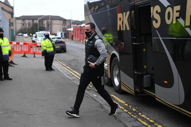 Celtic interim manager John Kennedy arrives at Tannadice prior to today's match. Picture: SNS