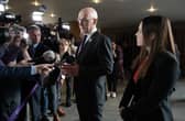 John Swinney and Kate Forbes speak to journalists after First Minister's Questions (Photo by Lesley Martin/PA Wire)