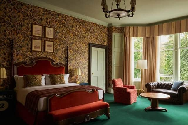 One of the 84 bedrooms, which include doubles, twins and suites, and are decorated in greens, russets and ochres.