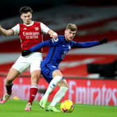 Kieran Tierney of Arsenal and Timo Werner of Chelsea in action during the Premier League match at the Emirates on Boxing Day. (Photo by Chloe Knott - Danehouse/Getty Images)
