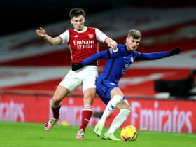 Kieran Tierney of Arsenal and Timo Werner of Chelsea in action during the Premier League match at the Emirates on Boxing Day. (Photo by Chloe Knott - Danehouse/Getty Images)