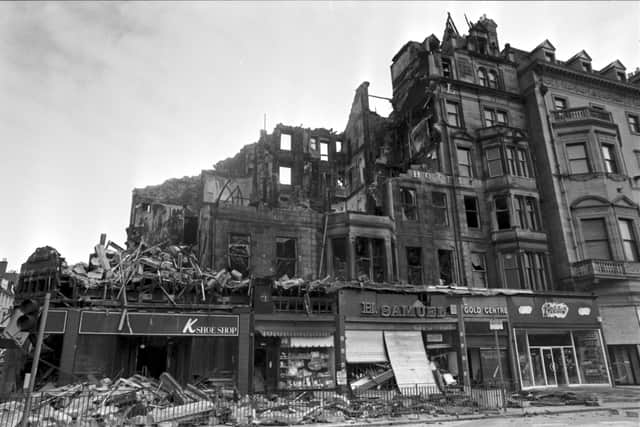 The Palace Hotel, at the corner of Princes Street and Castle Street in Edinburgh was demolished after a fire in June 1991,