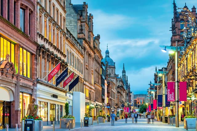 Footfall in Edinburgh increased by 1 per cent in October, while Glasgow, above, rose 1.6 per cent, according to the latest SRC-Sensormatic data.