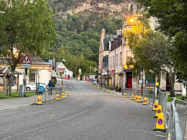 The scene in Ballater this morning as the town prepares for crowds to witness the Queen's cortege leave for Holyrood Palace.