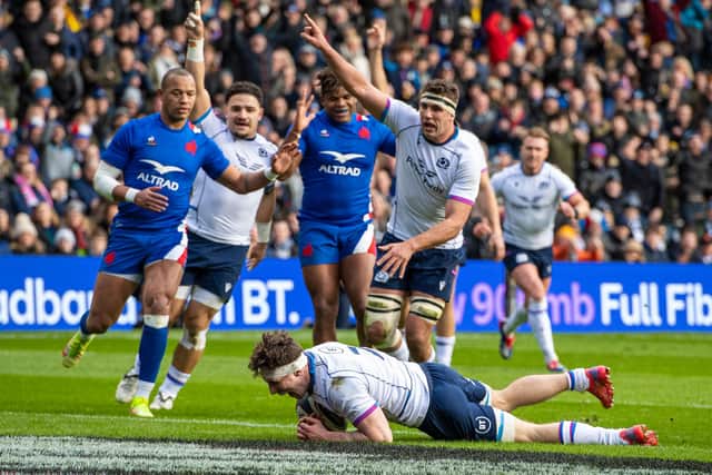 Rory Darge marked his first Scotland with a try. (Photo by Ross MacDonald / SNS Group)