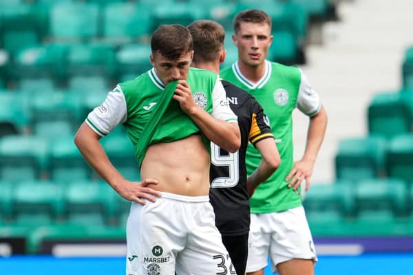 Hibernian's Josh Campbell at full time after the 3-2 defeat to Livingston. (Photo by Simon Wootton / SNS Group)