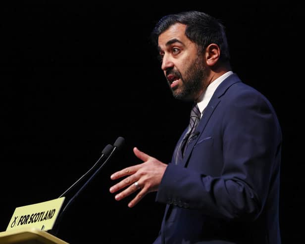 First Minister Humza Yousaf speaks at the SNP Campaign Counci in Perth, Scotland.