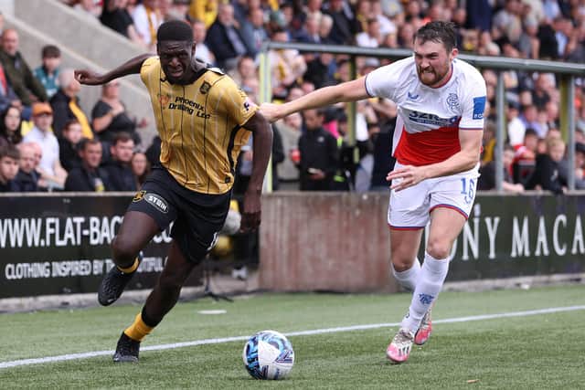 Rangers defender John Souttar found life tough against Livingston forward Joel Nouble.