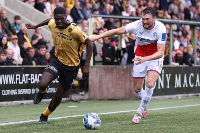 Rangers defender John Souttar found life tough against Livingston forward Joel Nouble.