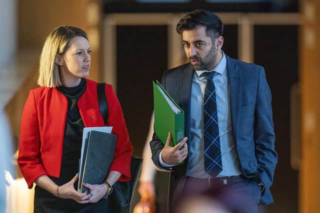 Scottish Cabinet Secretary for Health and Social Care Humza Yousaf arrives with Minister for Transport Jenny Gilruth ahead of delivering his Ministerial Statement: NHS Winter Pressures in the main chamber at the Scottish Parliament, Edinburgh. Picture date: Tuesday January 10, 2023.