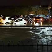Cars were damaged after the flooding at car parks at Victoria Hospital in Kirkcaldy. Pic: Annie Blair.