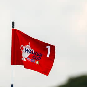 The flag on the first hole flutters in the breeze during a practice round at the 2021 Walker Cup at Seminole Golf Club in Juno Beach, Florida. Picture: Chris Keane/USGA.