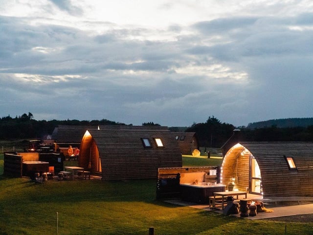 Located on a small beef and sheep farm near Wigtown, the Wigwam Holiday Park has six luxury four berth en-suite cabins, three of which have electric hot tubs, surrounded by fields. One of the cabins is accessible and wheelchair friendly.