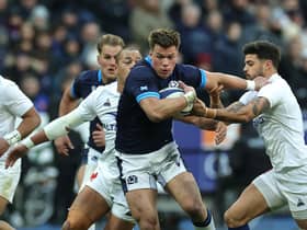Huw Jones crossed the whitewash twice for Scotland against France in Paris.