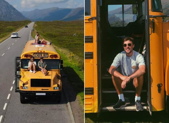 Angus Luff (right) has created The Bonnie Camper, an American school bus adventuring across the Scottish Highlands