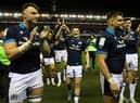 George Horne, centre, celebrates Scotland's win over Wales last month. (Photo by Craig Williamson / SNS Group)