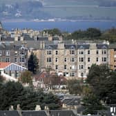 Edinburgh rooftops looking over the Forth in to Fife on a clear day