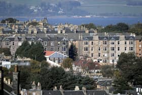 Edinburgh rooftops looking over the Forth in to Fife on a clear day
