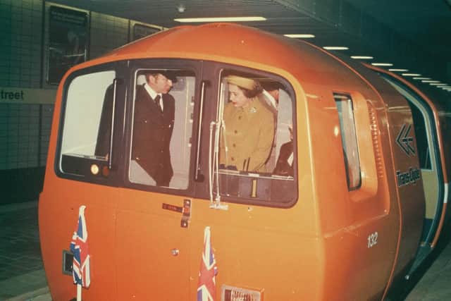 The Queen inaugurating the overhauled Glasgow Subway aboard one of its new trains in 1979. Picture: Strathclyde Partnership for Transport