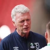 West Ham manager David Moyes speaks to the media ahead of the UEFA Conference League final against Fiorentina in Prague. (Photo by Alex Grimm/Getty Images)