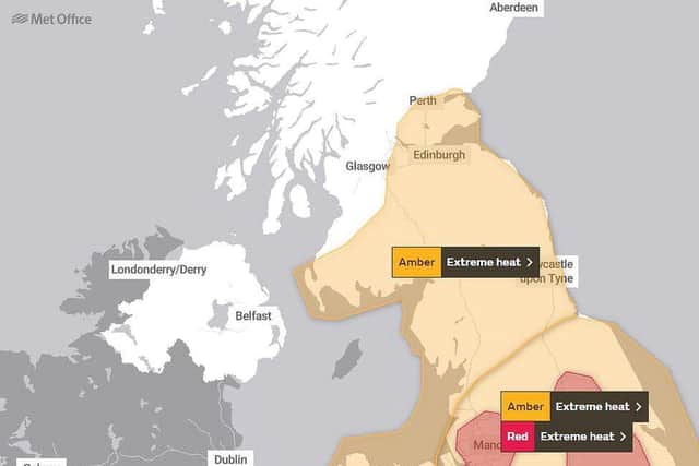 An amber heat warning is in place for southern Scotland