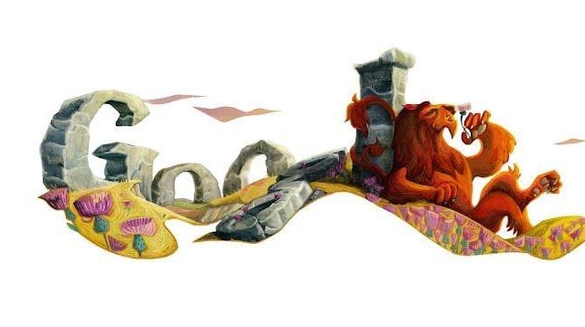 The Google Doodle for St Andrew's Day 2012 showcased Scotland's rugged landscape, the lion rampant and the thistle.