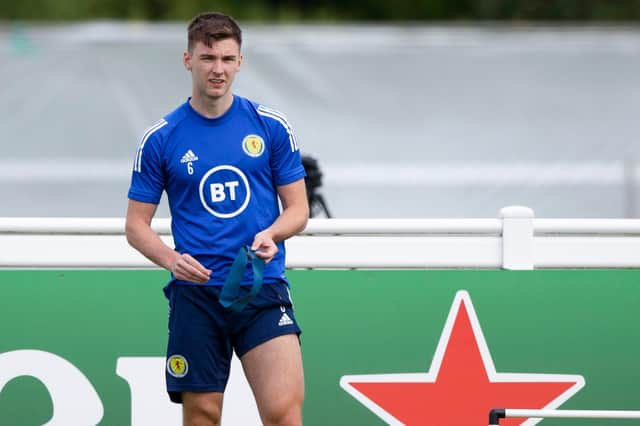 Kieran Tierney during a Scotland training session at Rockliffe Park. (Photo by Craig Williamson / SNS Group)
