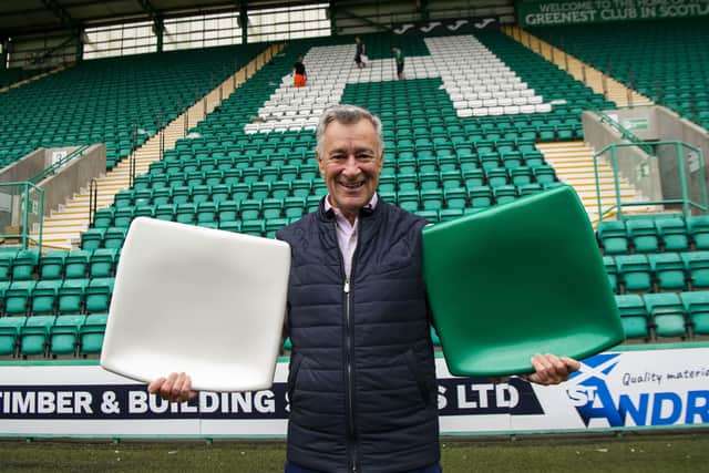 Hibs owner Ron Gordon is overseeing an Easter Road refurb that includes the initials HFC being installed into the East Stand. Pic: Lisa Ferguson